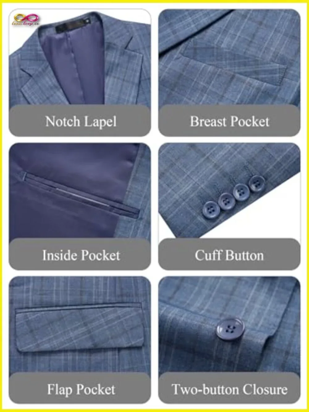Slim Fit Plaid Suit Set Business Casual Blazer Pants Modern Classic